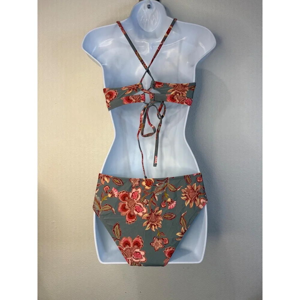 Cupshe Women Teal Pink Floral Paisley Triangle Bikini Set  Size M
